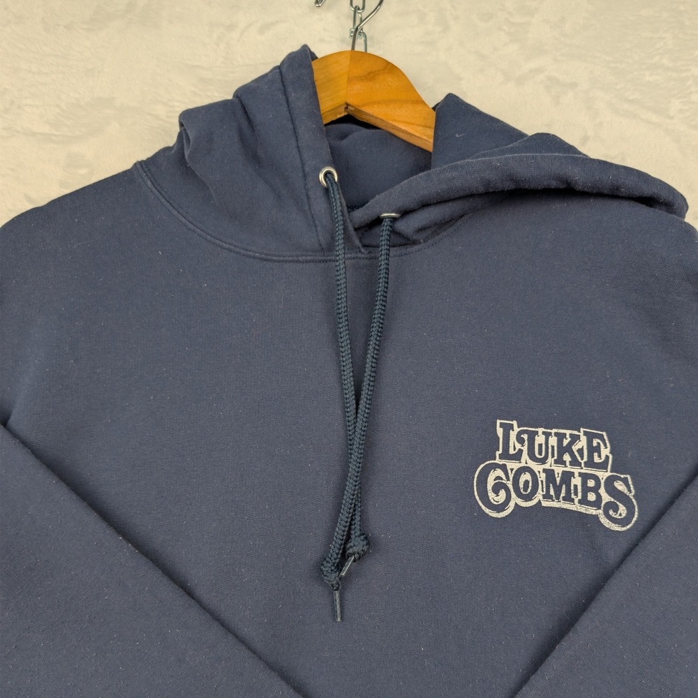 Luke Combs Hoodie Men's XL Navy Blue Beer Never Broke My Heart Graphic Country